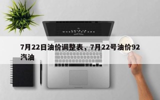 7月22日油价调整表，7月22号油价92汽油